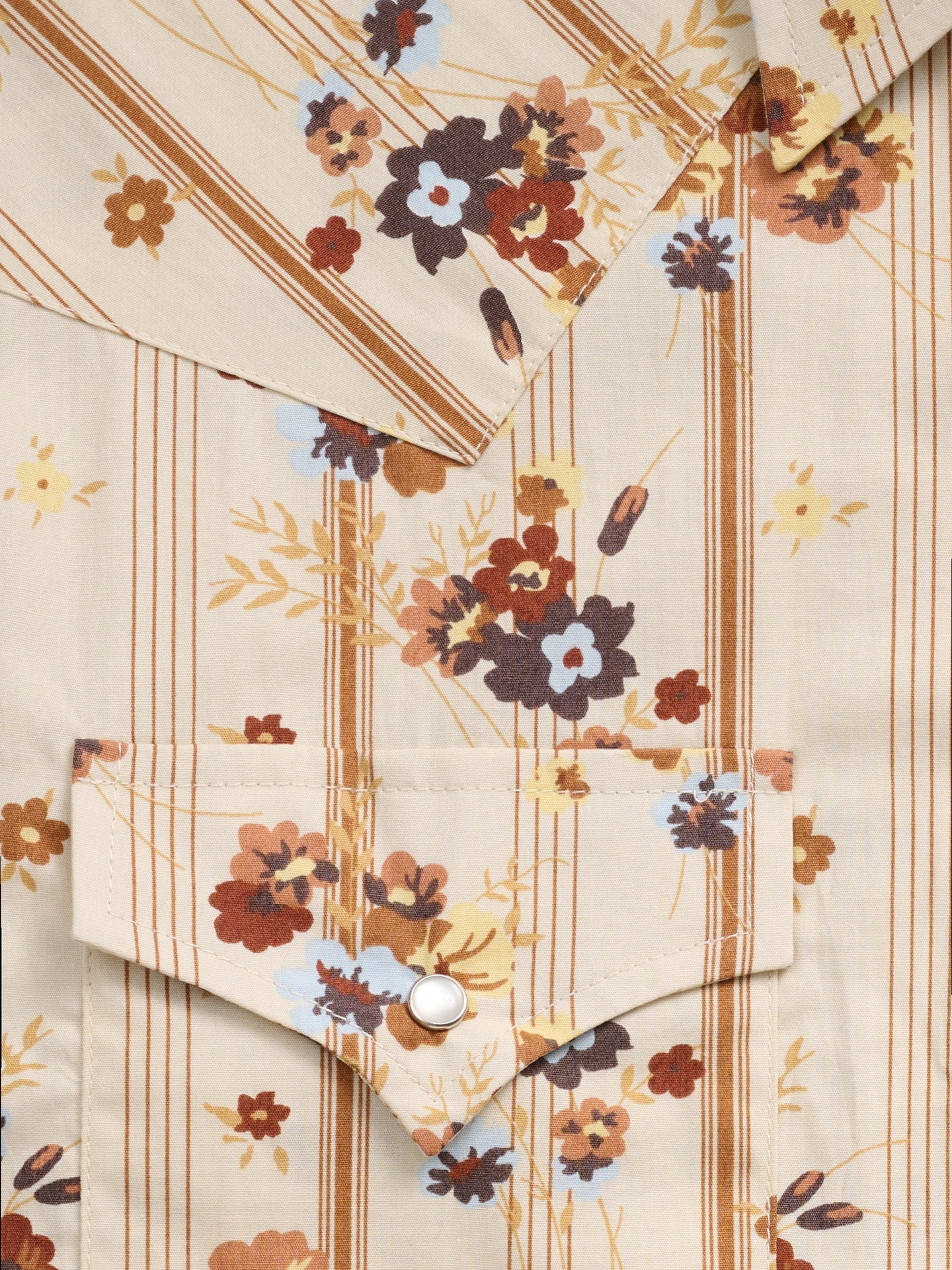 Close-up of a shirt with floral and striped pattern