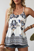 Blue Bohemian Spaghetti Straps Tank
