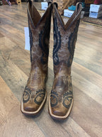 CORRAL WOMEN'S BURNOUT CONTRAST STITCH TALL WESTERN BOOTS - SNIP TOE