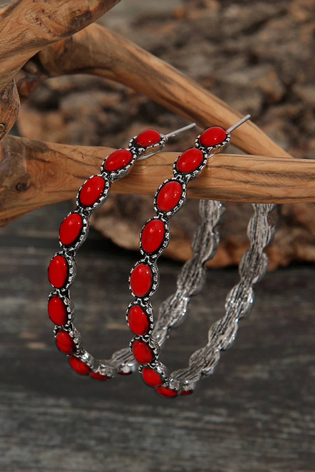 Red Inlay Retro C-shape Earrings
