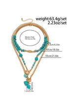 Gold Plated Toggle Clasp Turquoise Detail Cable Chain Layered Necklace Set