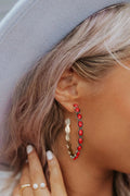  Red Gem Inlay Retro C-shape Earrings