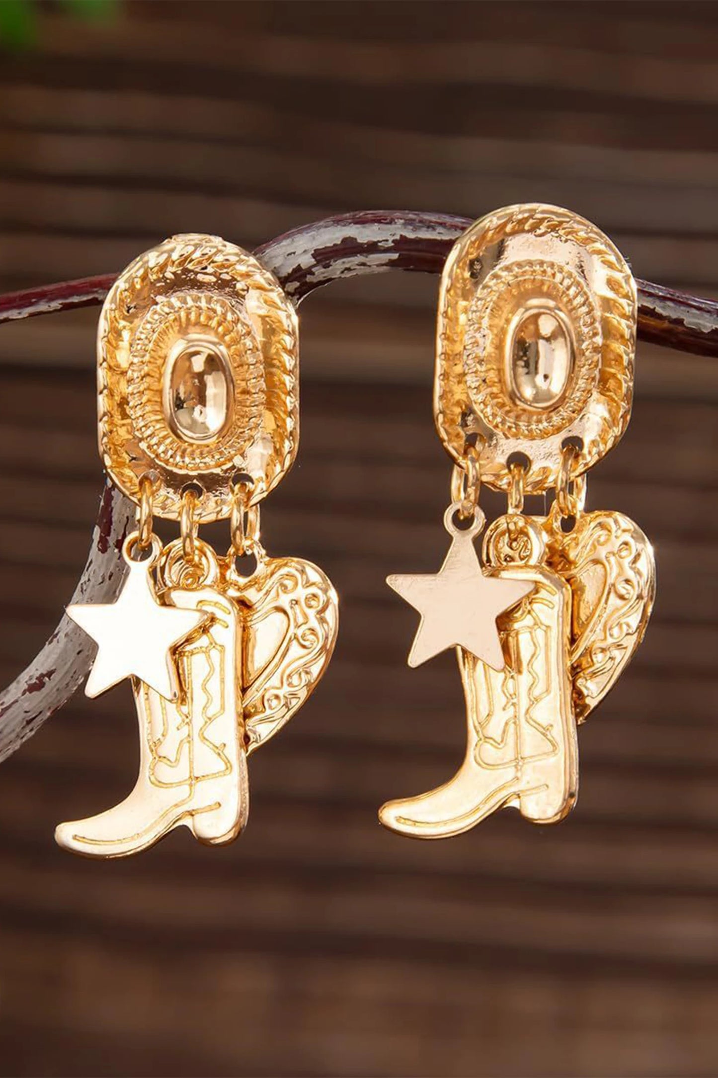 Gold Cowgirl Boot and Hat Earrings