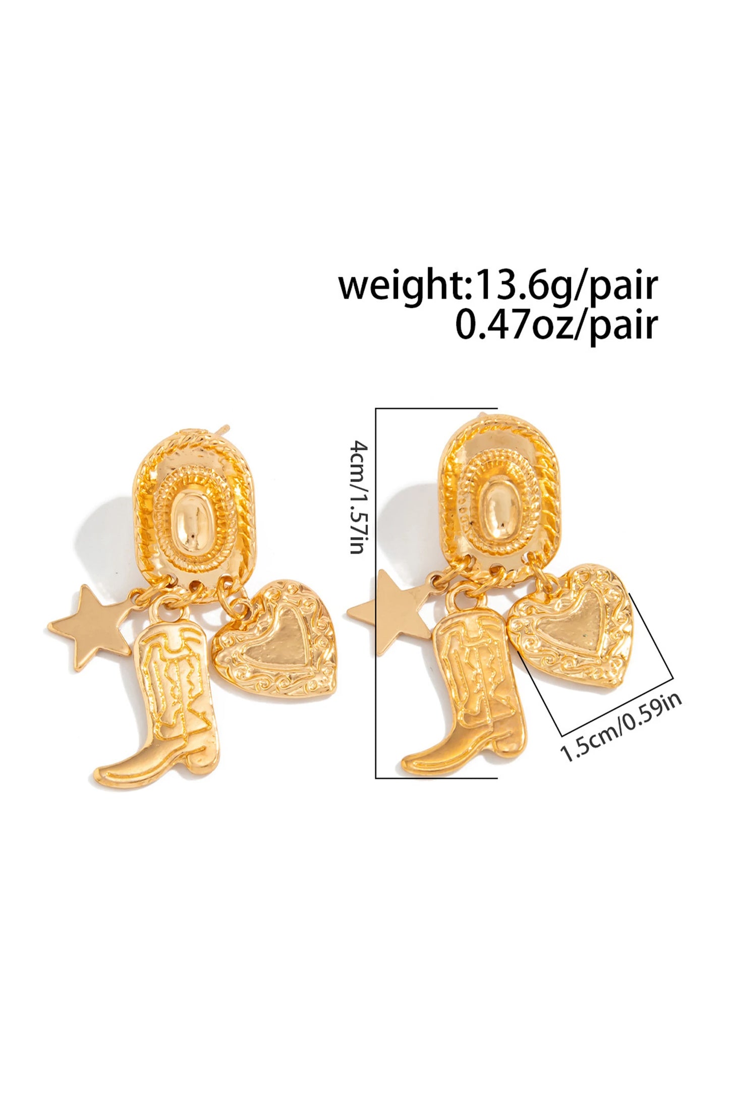 Gold Cowgirl Boot and Hat Earrings