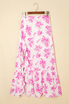 Floral skirt with pink flowers on a beige background