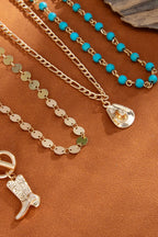 Gold Plated Cowgirl Fashion Turquoise Beading Necklace Set