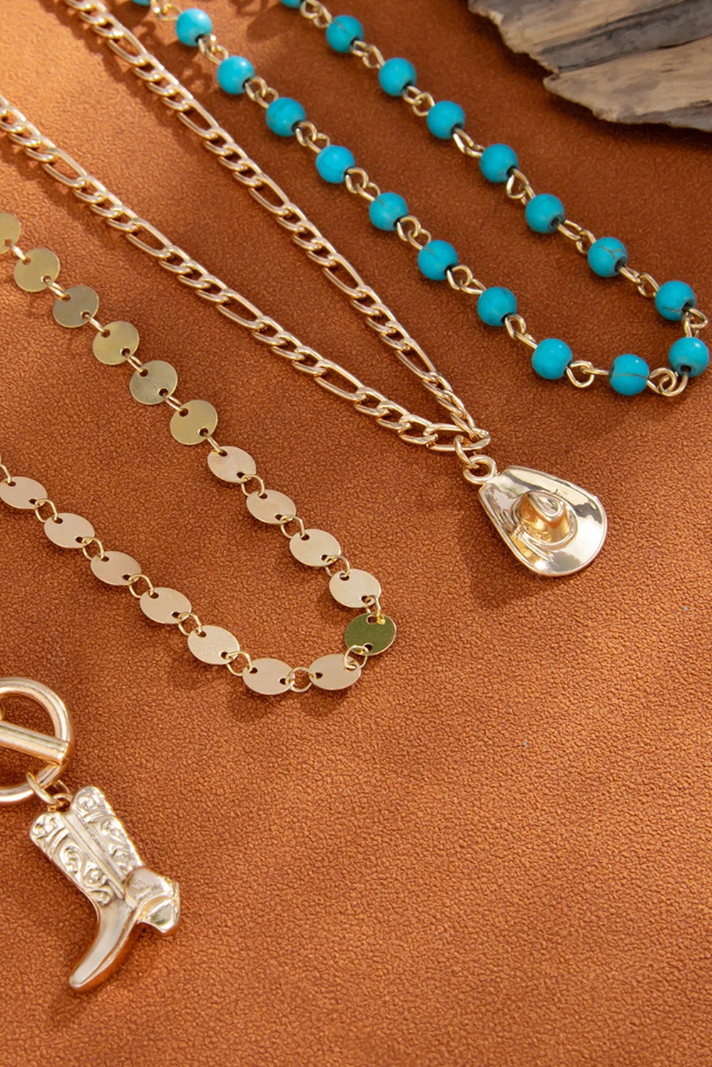 Gold Plated Cowgirl Fashion Turquoise Beading Necklace Set