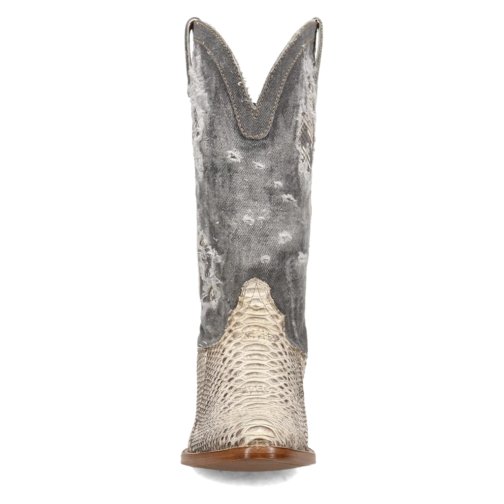 Cowboy boot with detailed pattern on a white background