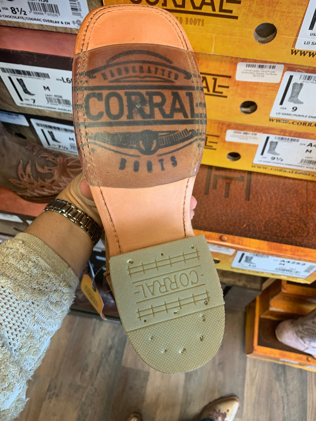 Corral Ladies Sand/Purple Embroidery Square Toe Boots A4252 - Boot N Shoot