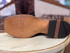 Close-up of Ariat logo on the sole of a boot