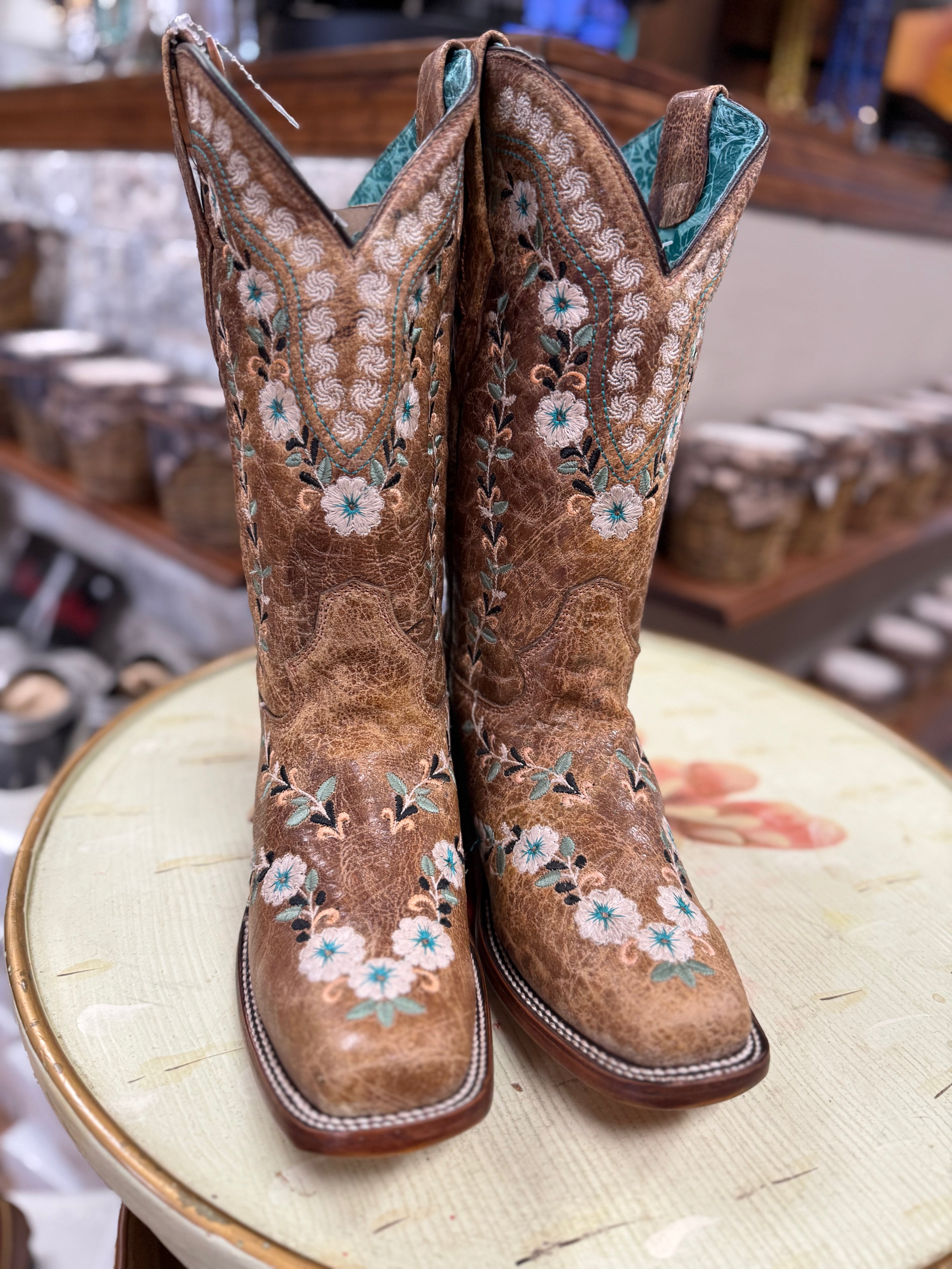 Corral Women's Floral Blacklight Western Boots - Square Toe A4398