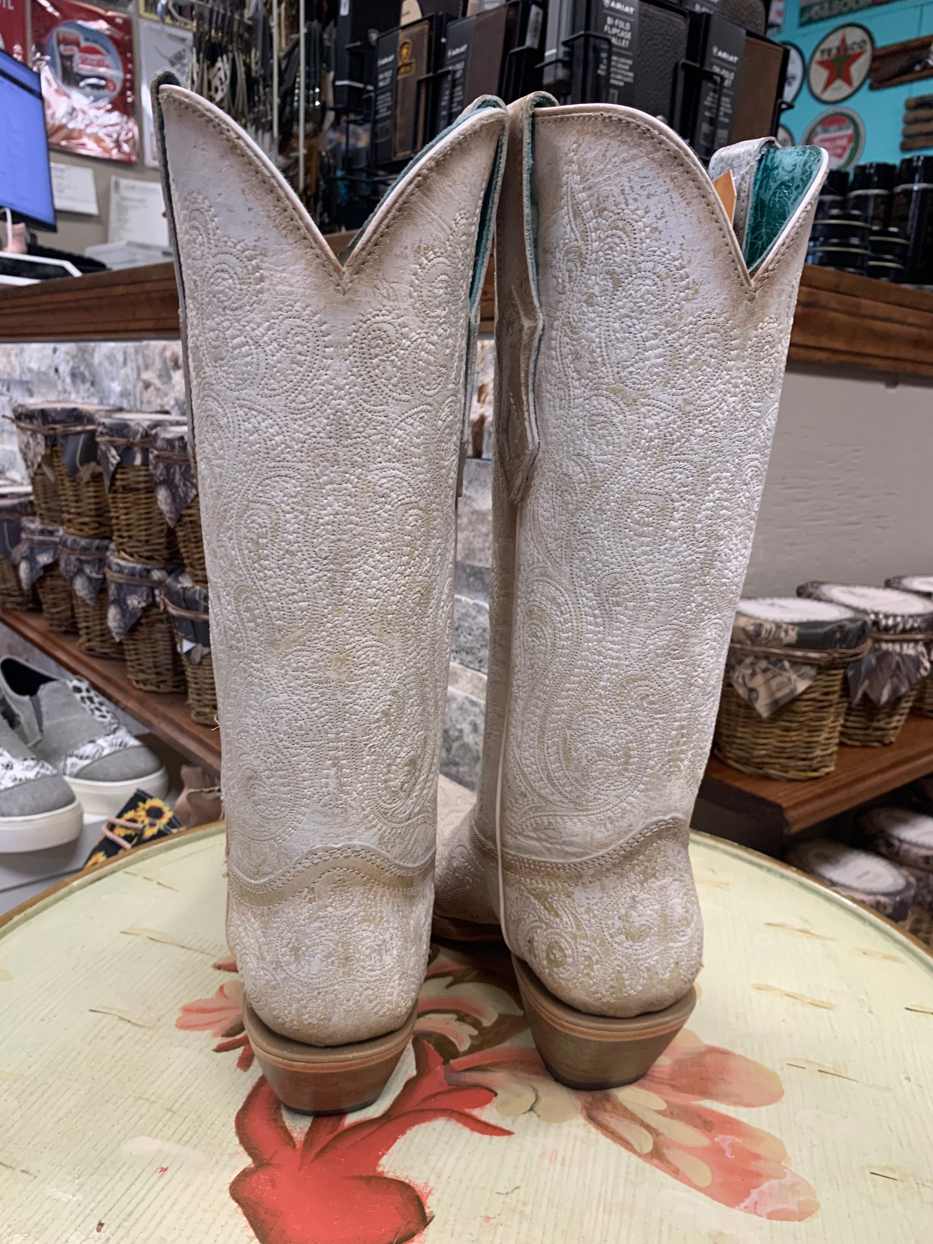Corral Western Boots Women's Luminescent Embroidery Leather White