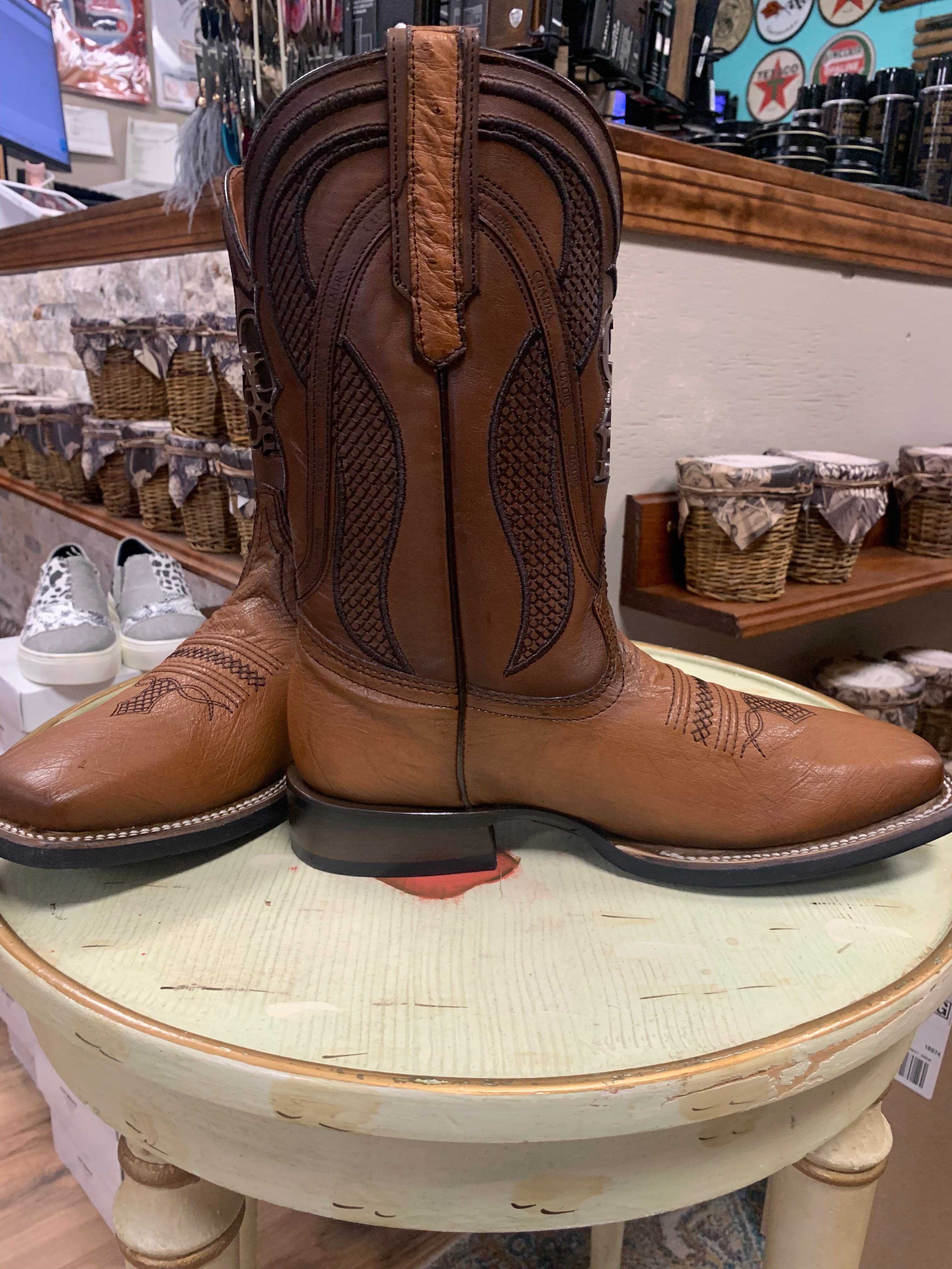 Cuadra Honey Ostrich Bovine Leather Laser Woven Square Toe