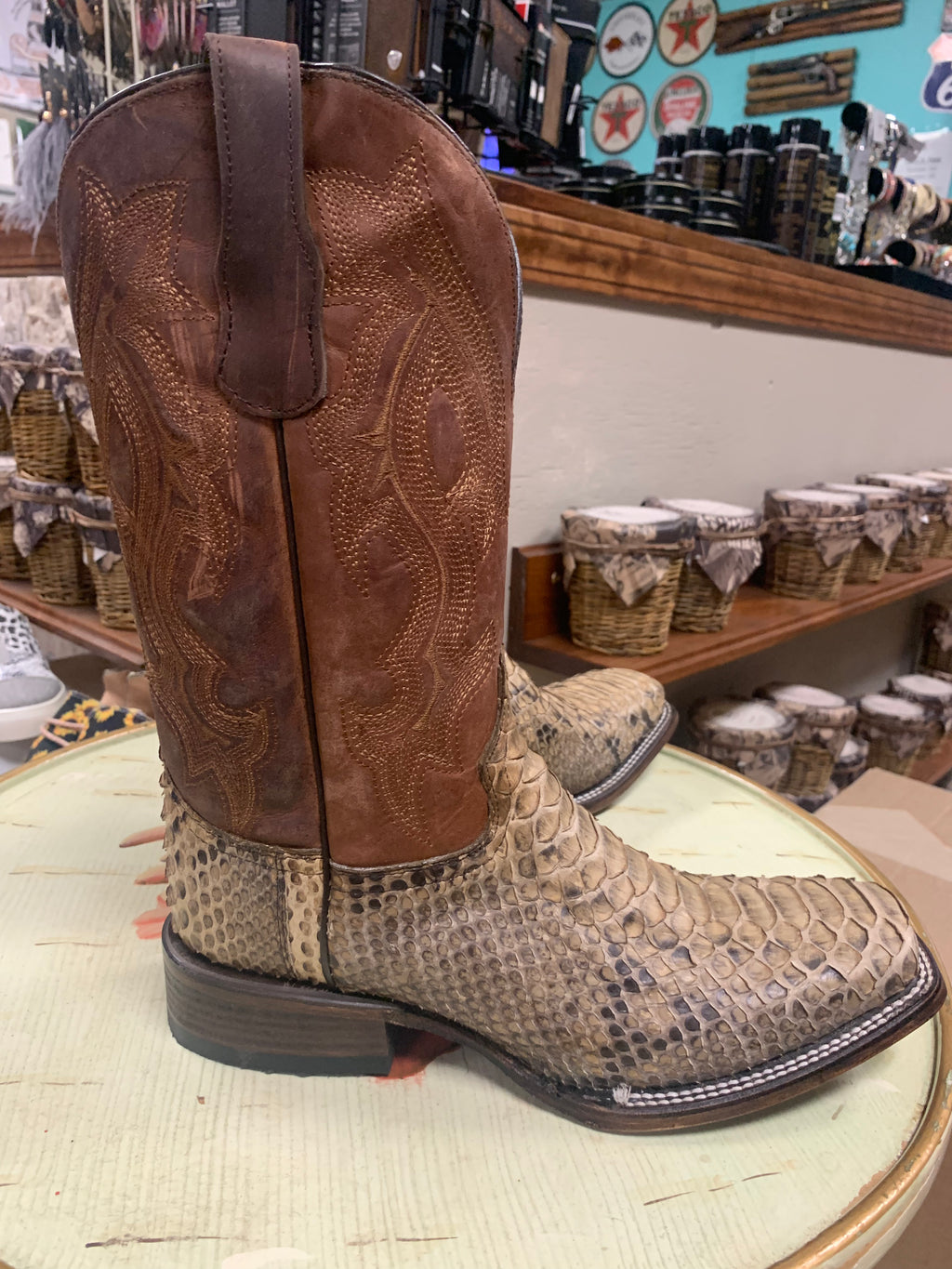 CORRAL MENS TAUPE PYTHON EMBROIDERY SQUARE TOE