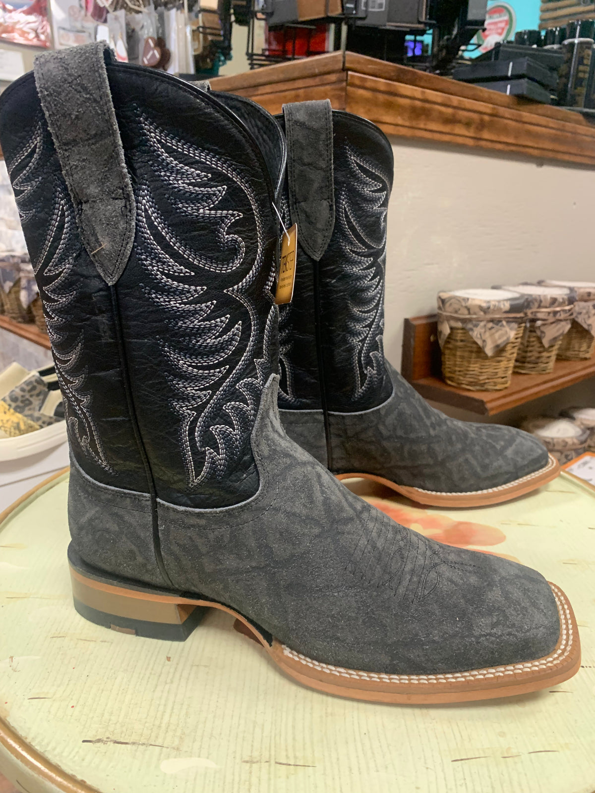 Dan Post USA Made Cowboy Boots Mens 9.5 D Black Gray Elephant Print Snip Toe Dan Post Animal Print Boots for Men for Sale | Shop New  main image 3