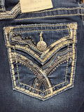 Miss Me Women's Dark Wash Wing Pocket Mid Rise Skinny Stretch Denim Jeans  M3444S163