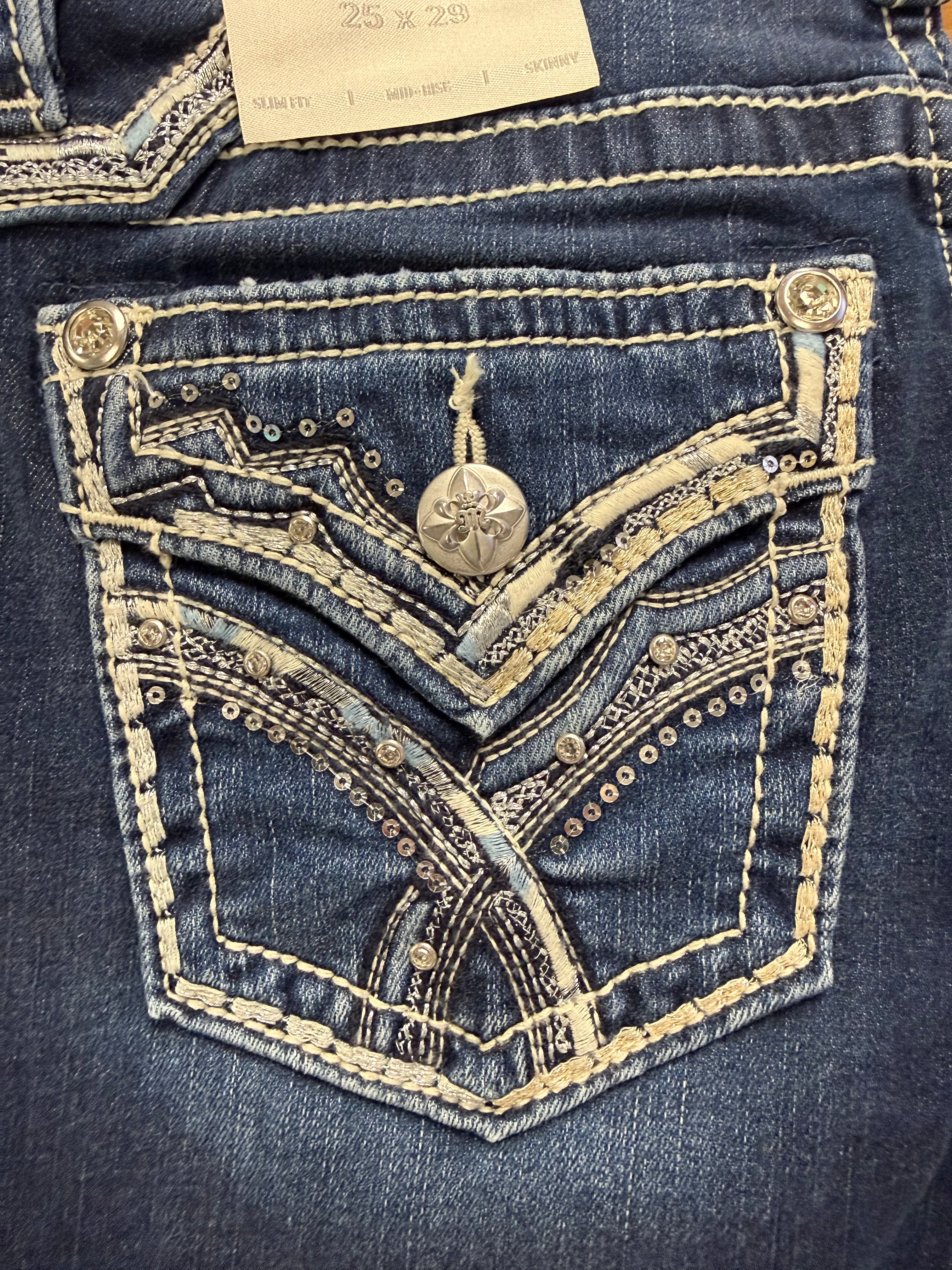 Miss Me Women's Dark Wash Wing Pocket Mid Rise Skinny Stretch Denim Jeans  M3444S163