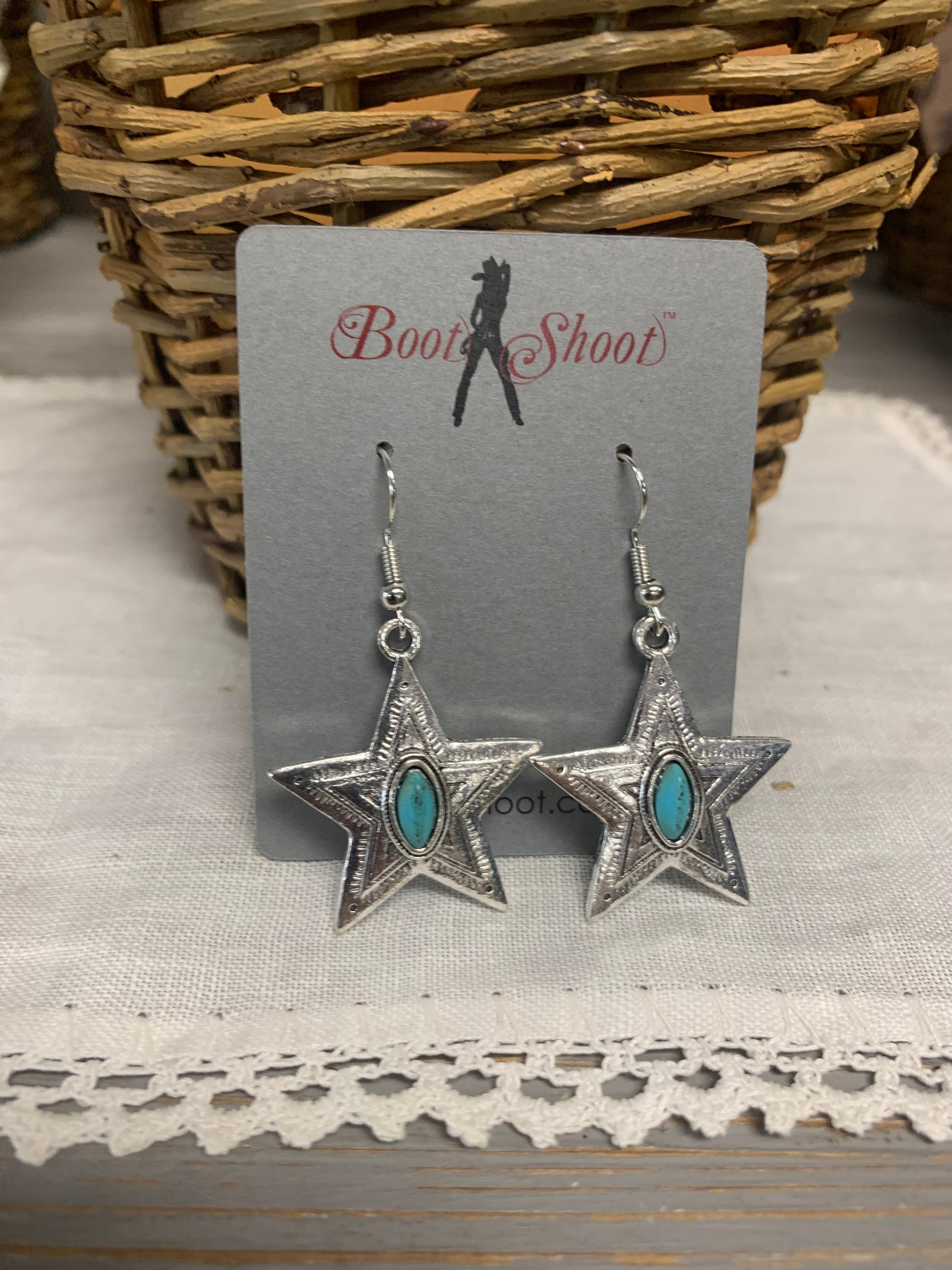 Green Turquoise Embellish Vintage Star Earrings