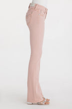 Pink flared jeans on a white background