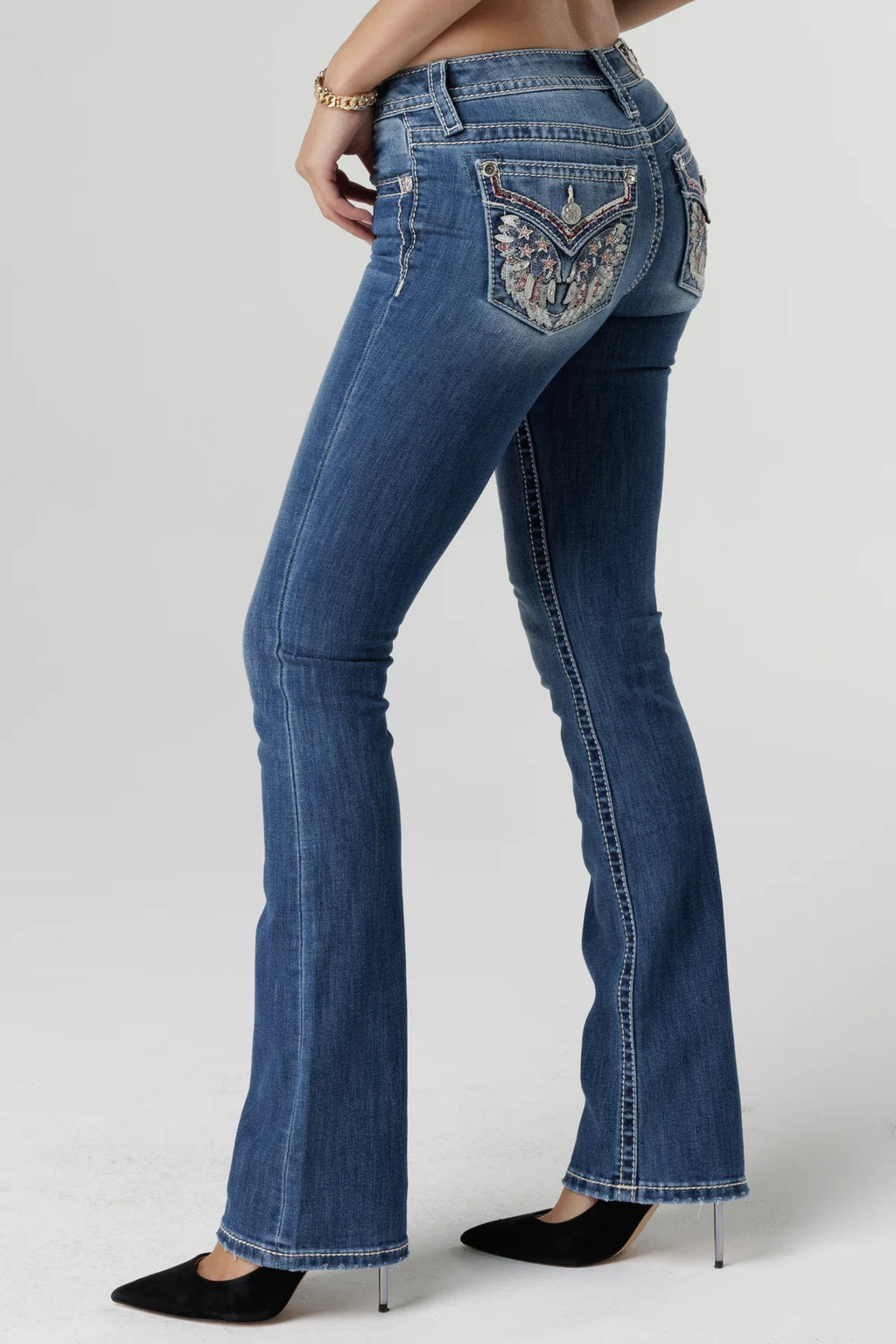 Miss Me Medium Bootcut Americana Feathers Bootcut Jeans M5082B166V