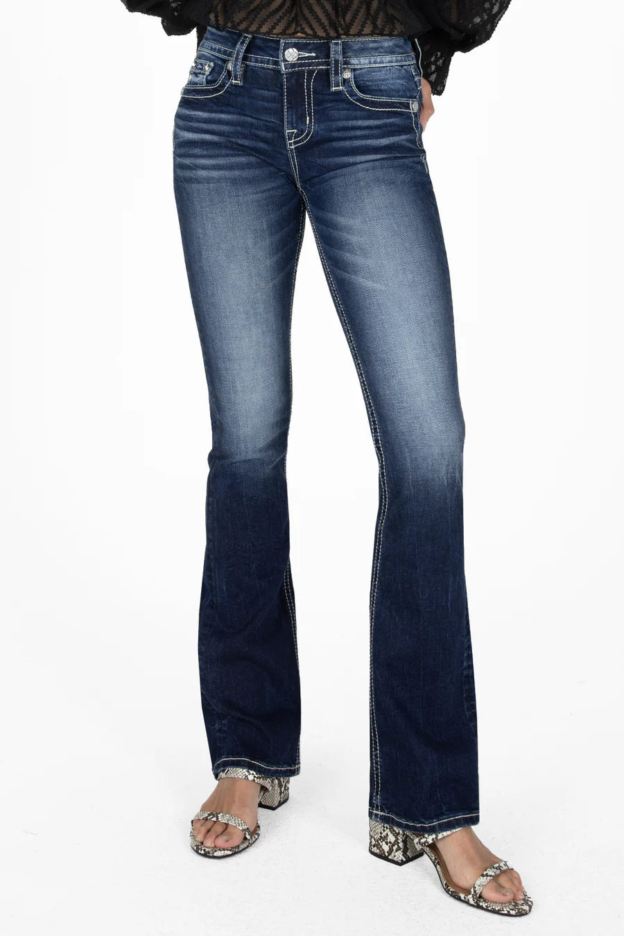 Miss Me Laser Leaves Longhorn Mis-Rise Bootcut Jeans