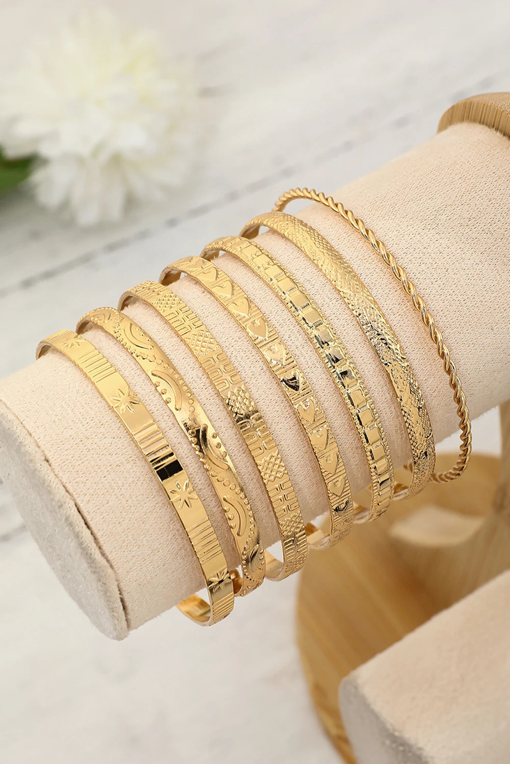 Textured Plated Open Alloy Bangle Set