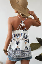 Blue Bohemian Spaghetti Straps Tank