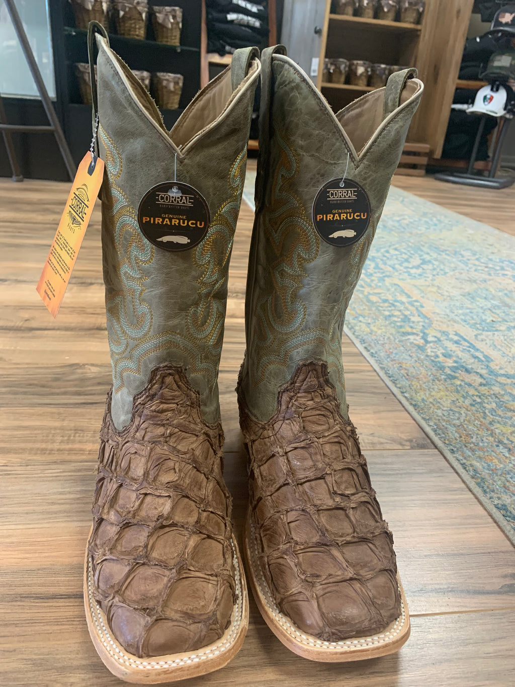 CORRAL  Corral Men's Brown Turquoise Fish Embroidery Square Toe Western Boots A4048