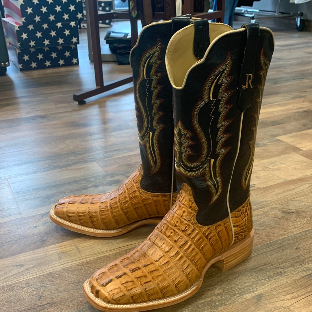 R Watson Saddle Hornback Caiman Tail Square Toe Boots RW3010-2