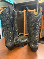 CORRAL LADIES GREY GLITTER INLAY/CRYSTALS SNIPED TOE BOOT STYLE A3672