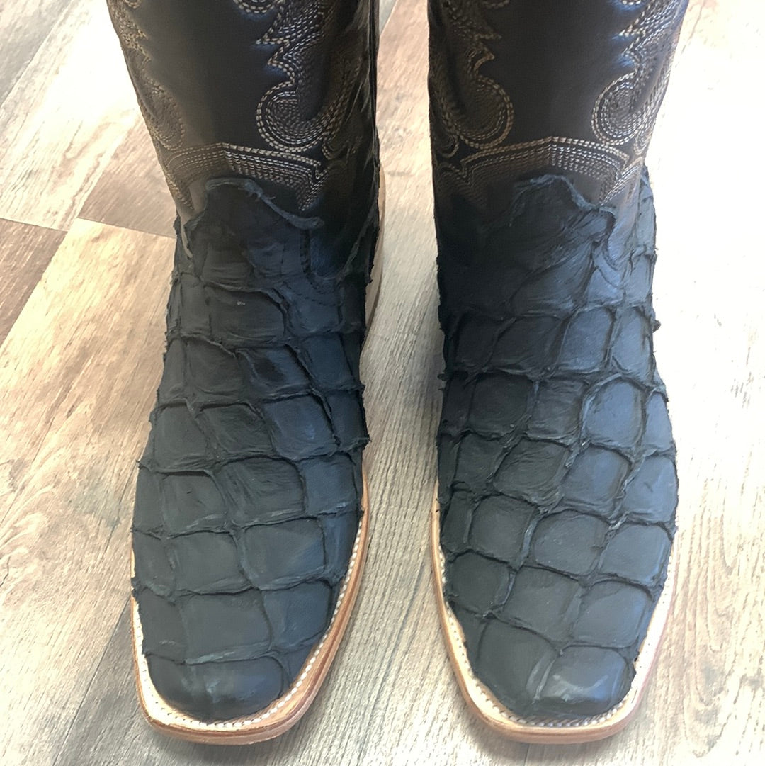 Corral Men's Black Pirarucu Embroidery Horseman Toe Western Cowboy Boots A4339