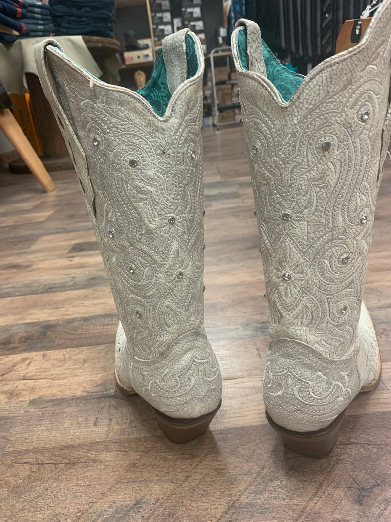 Corral Ladies Bone Crystal Embroidered White Snip Toe Boots Z5123
