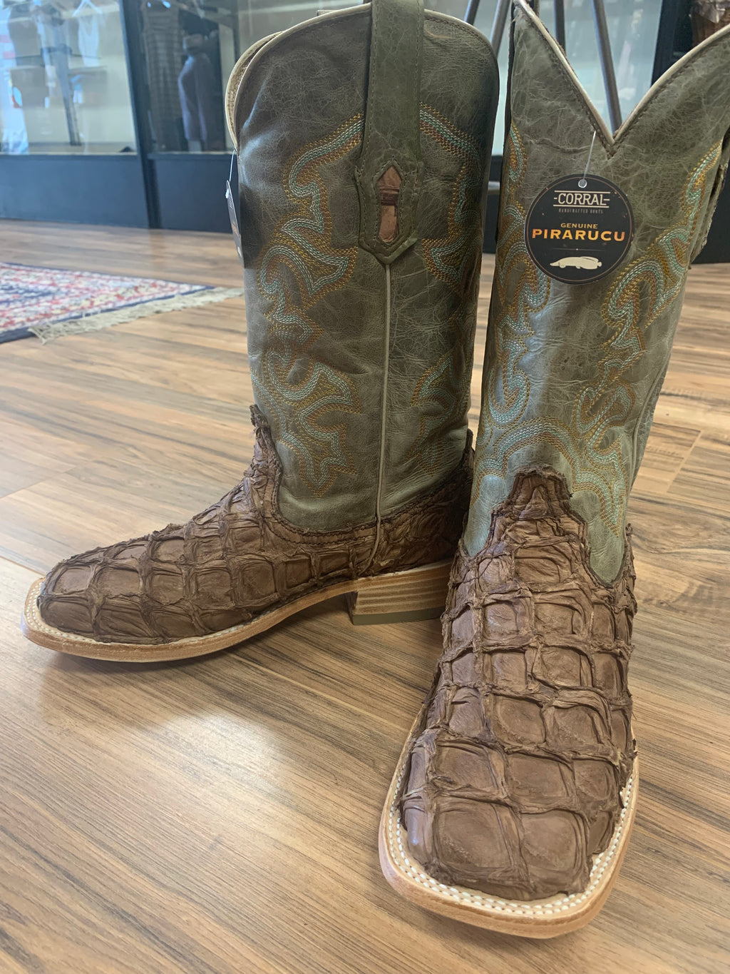 CORRAL  Corral Men's Brown Turquoise Fish Embroidery Square Toe Western Boots A4048
