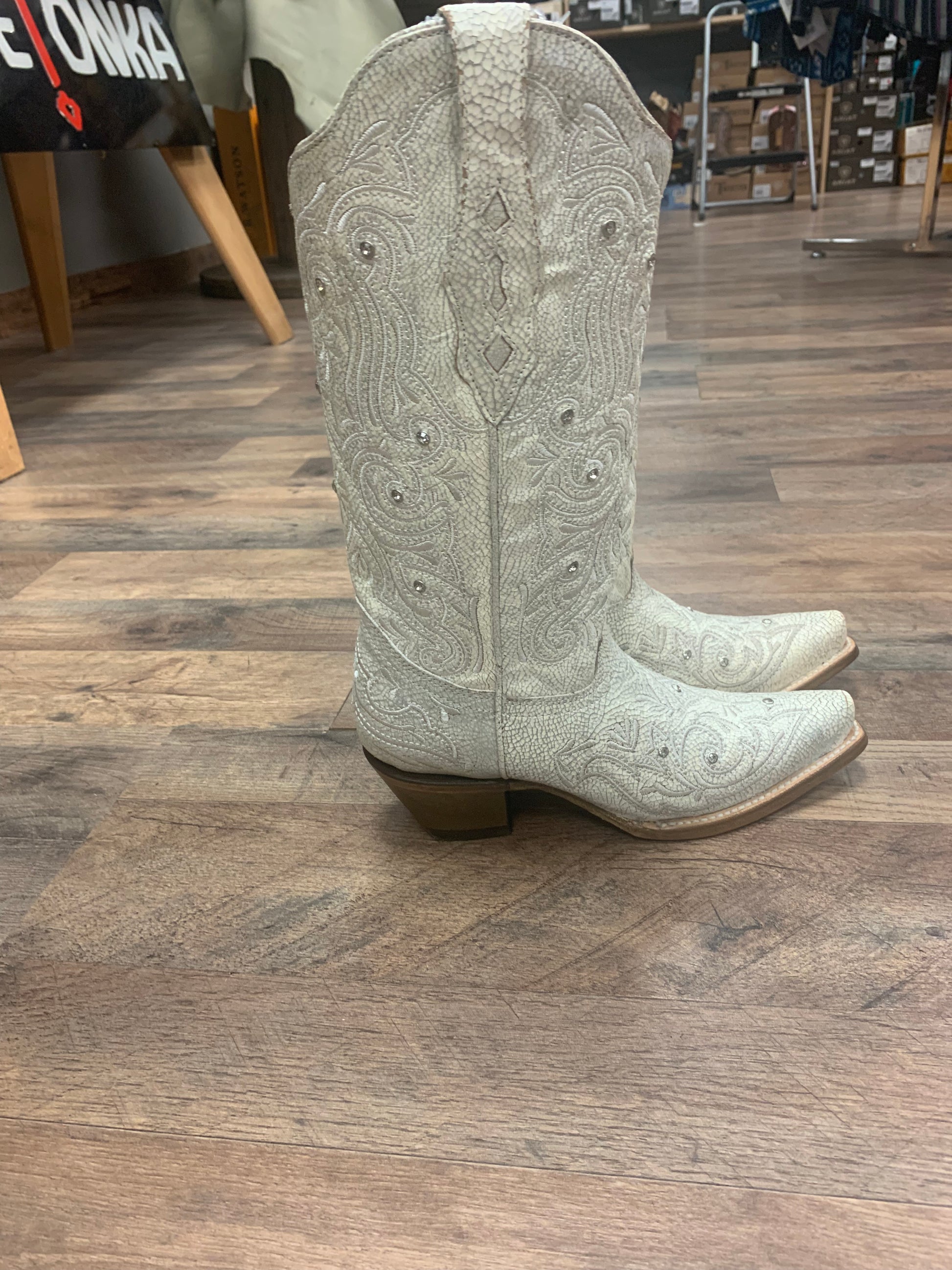 Corral Ladies Bone Crystal Embroidered White Snip Toe Boots Z5123
