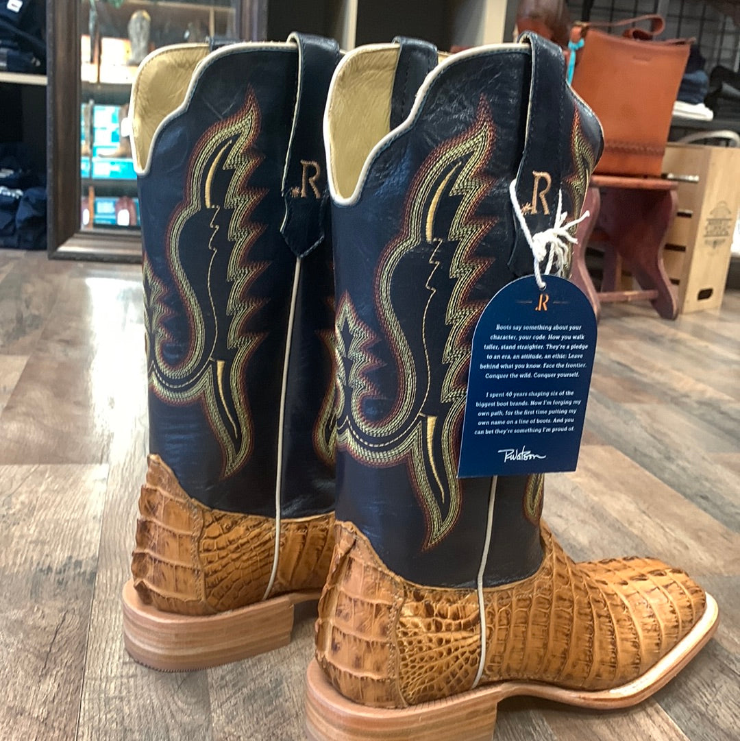 R Watson Saddle Hornback Caiman Tail Square Toe Boots RW3010-2
