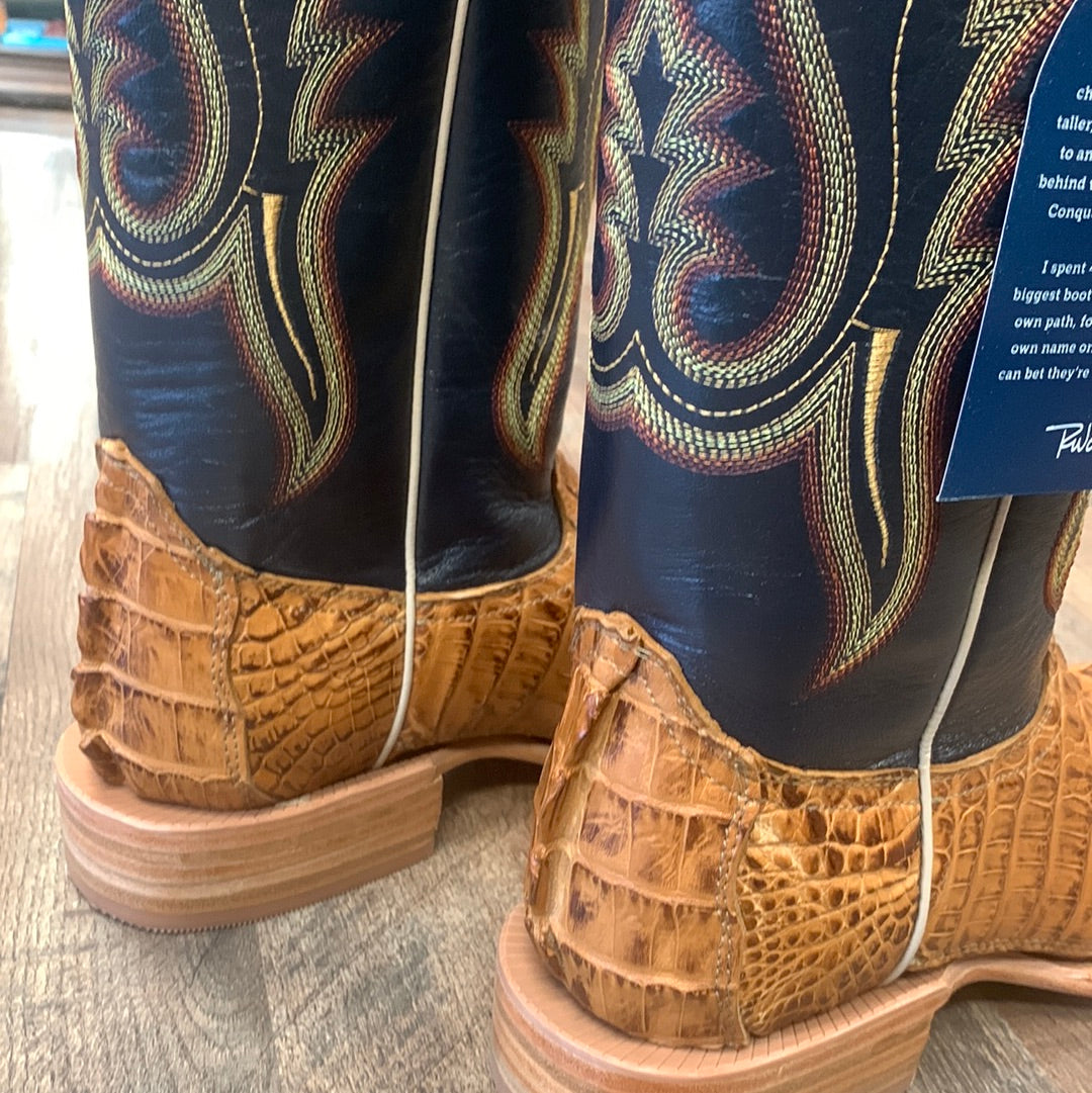 R Watson Saddle Hornback Caiman Tail Square Toe Boots RW3010-2