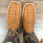 R Watson Saddle Hornback Caiman Tail Square Toe Boots RW3010-2