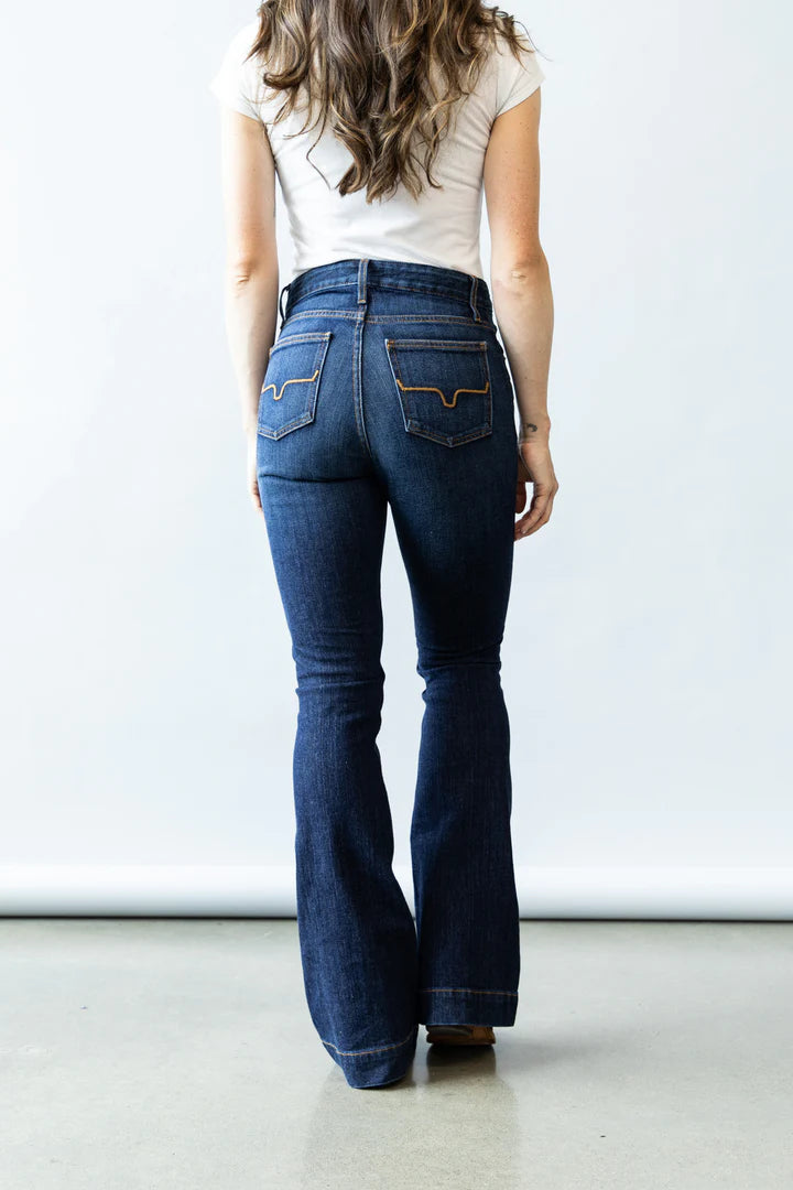 Kimes Ranch Women's Dark Wash Jennifer High Rise Wide Flare Jeans