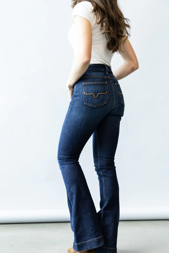 Kimes Ranch Women's Dark Wash Jennifer High Rise Wide Flare Jeans