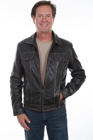 Scully Mens Black Leather Zip Vintage Jacket