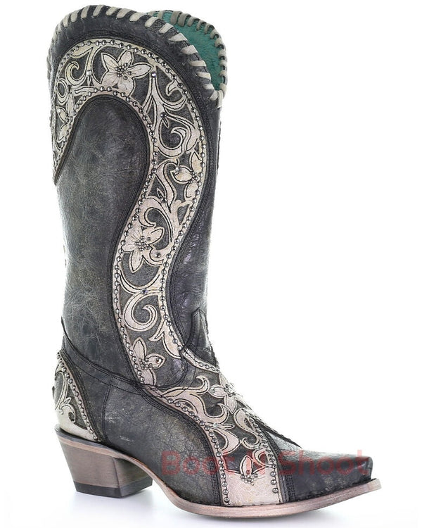 Corral Women's Black Overlay Western Boots - Snip Toe E1540