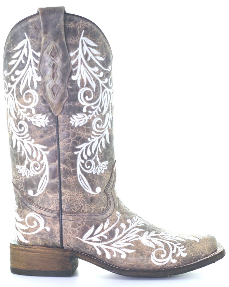 Corral Women's White Embroidery Glow Western Boots -Square Toe A4063