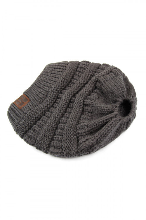 KNITTED PONYTAIL BEANIE