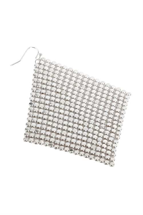 RHODIUM FLOPPY CONE SQUARE SHAPE DROP EARRINGS - Boot N Shoot
