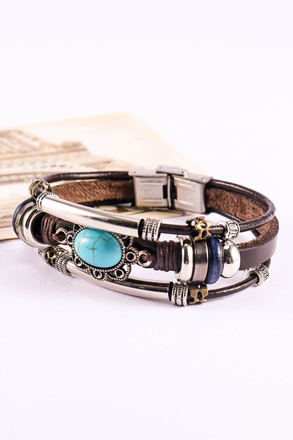 Brown Turquoise Faux Leather Bracelet