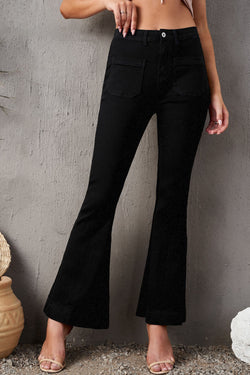 Black Vintage Casual Pocket Flared Jeans
