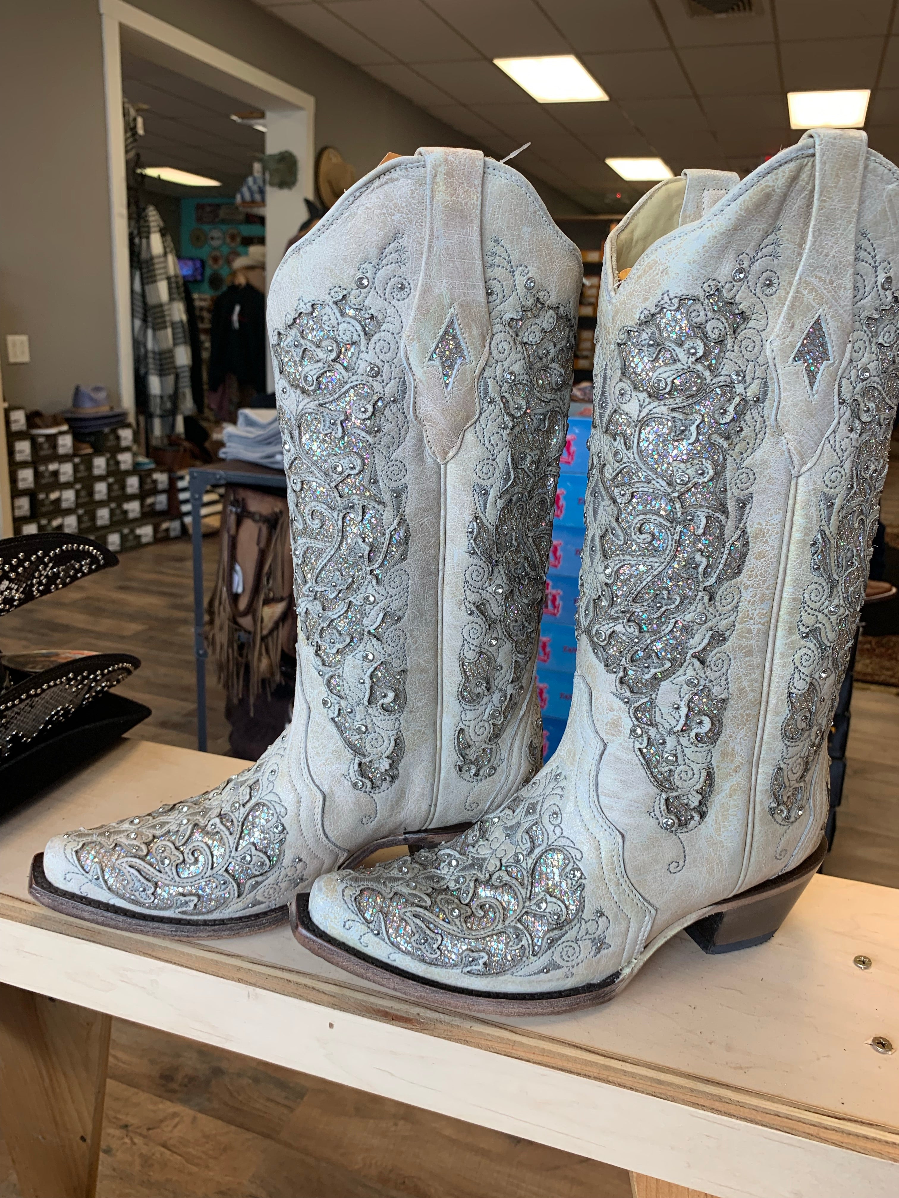 White glitter corral clearance boots