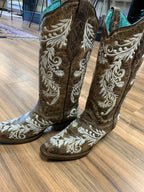 CORRAL WOMEN'S GLOW WHITE EMBROIDERED WESTERN BOOTS - SNIP TOE A3753