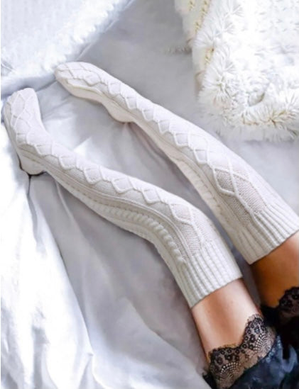 White Plaid Knitted Socks - Boot N Shoot