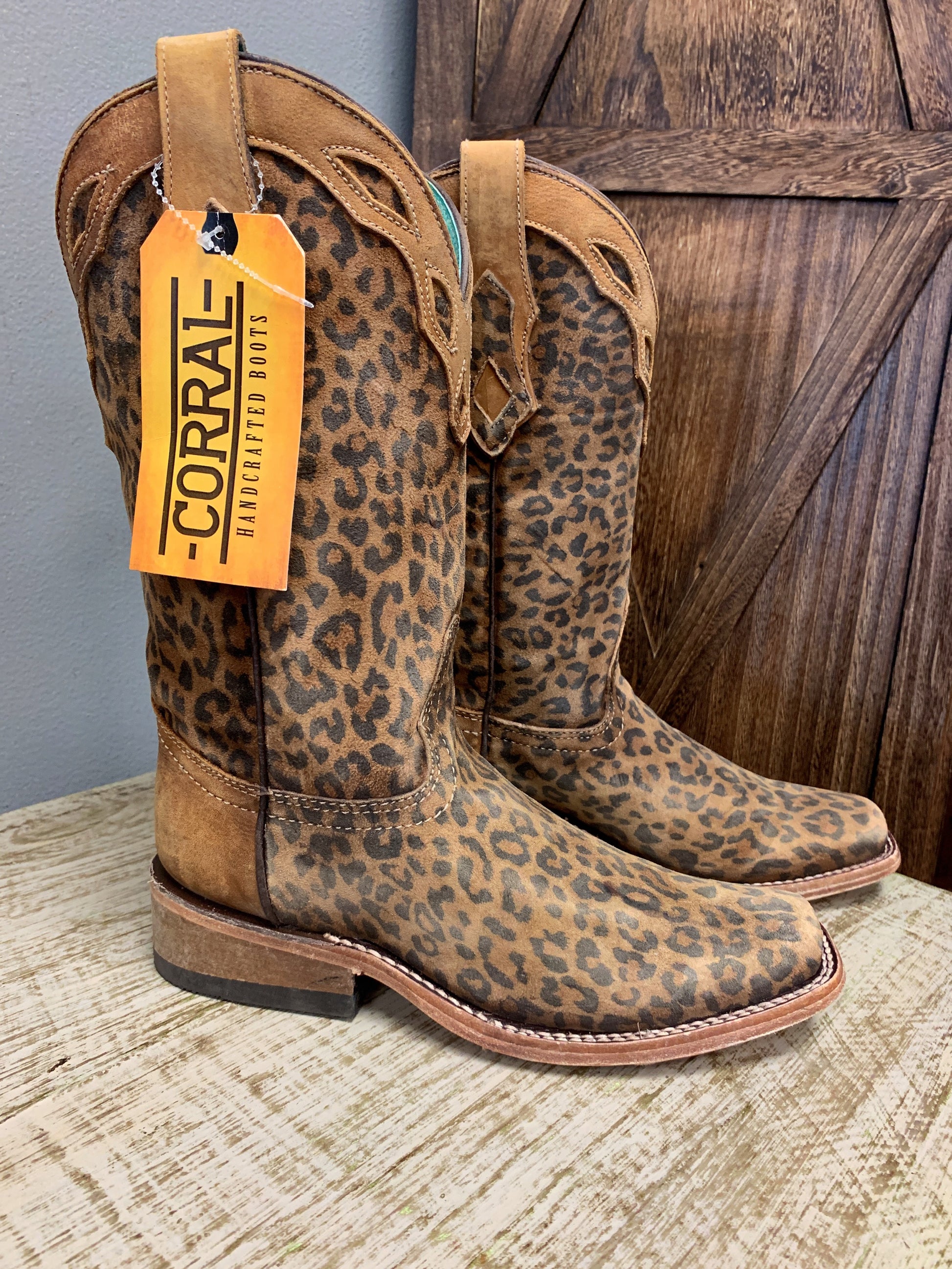 Corral Sand Leopard Print Overlay Boot Square Toe C3788 - Boot N Shoot